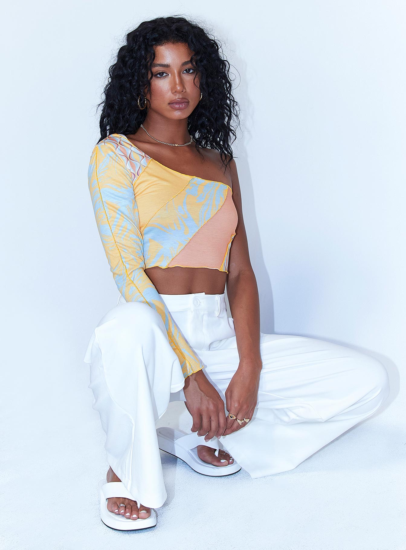 side view of model wearing Princess Polly Otis Top Orange 