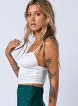 side view of model wearing Princess Polly Tilly Top Off White Sleeveless Square Neck 