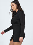 side view of model wearing Princess Polly Elody Long Sleeve Mini Dress Black 