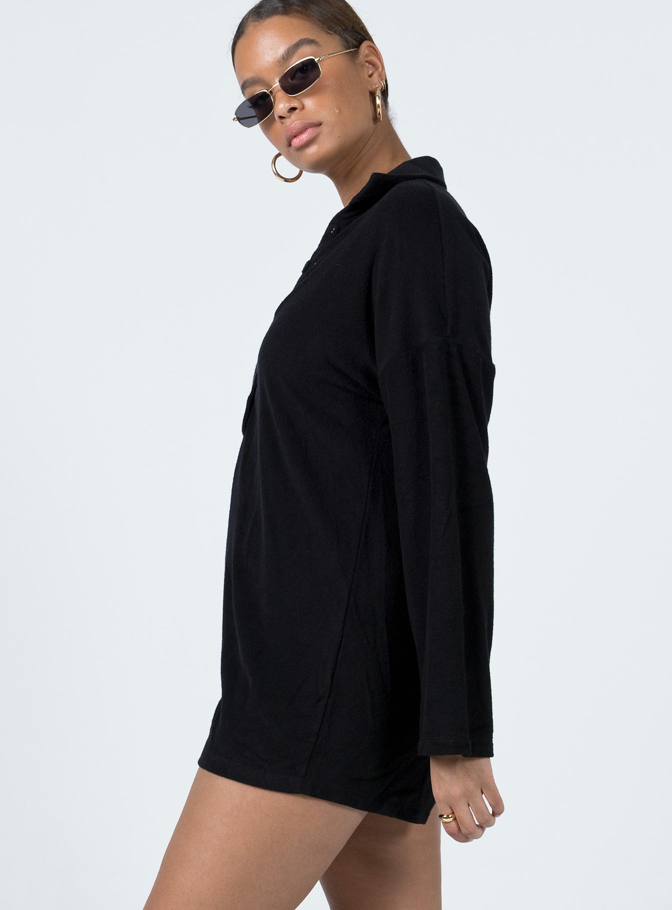 Kegan Long Sleeve Terry Romper Black