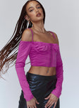 side view of model wearing Princess Polly Zinnia Long Sleeve Top Purple 