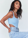 side view of model wearing Princess Polly Kaeshia Rib Bustier Blue 