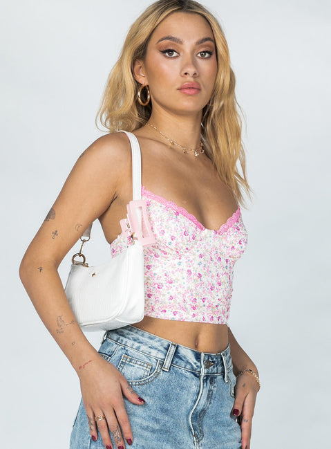 side view of model wearing Princess Polly Casper Top Pink Sleeveless Sweetheart 