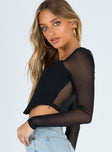 side view of model wearing Princess Polly Beverly Long Sleeve Top Black Eco 