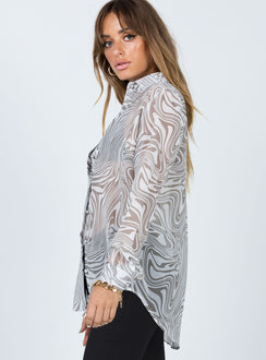 side view of model wearing Princess Polly Hayden Shirt Beige Full Sleeves V-Neck 