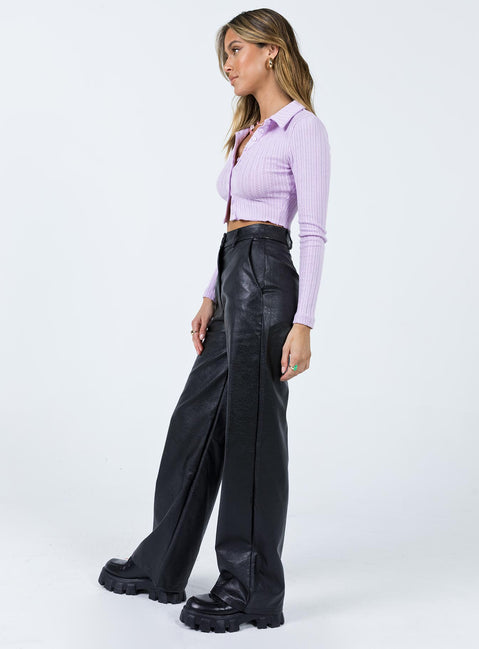 side view of model wearing Princess Polly Jessie PU Pants Black 