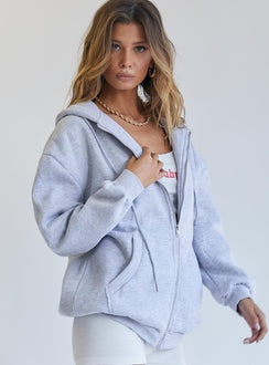 back view of model wearing Princess Polly Florida Zip Up Sweatshirt Grey 