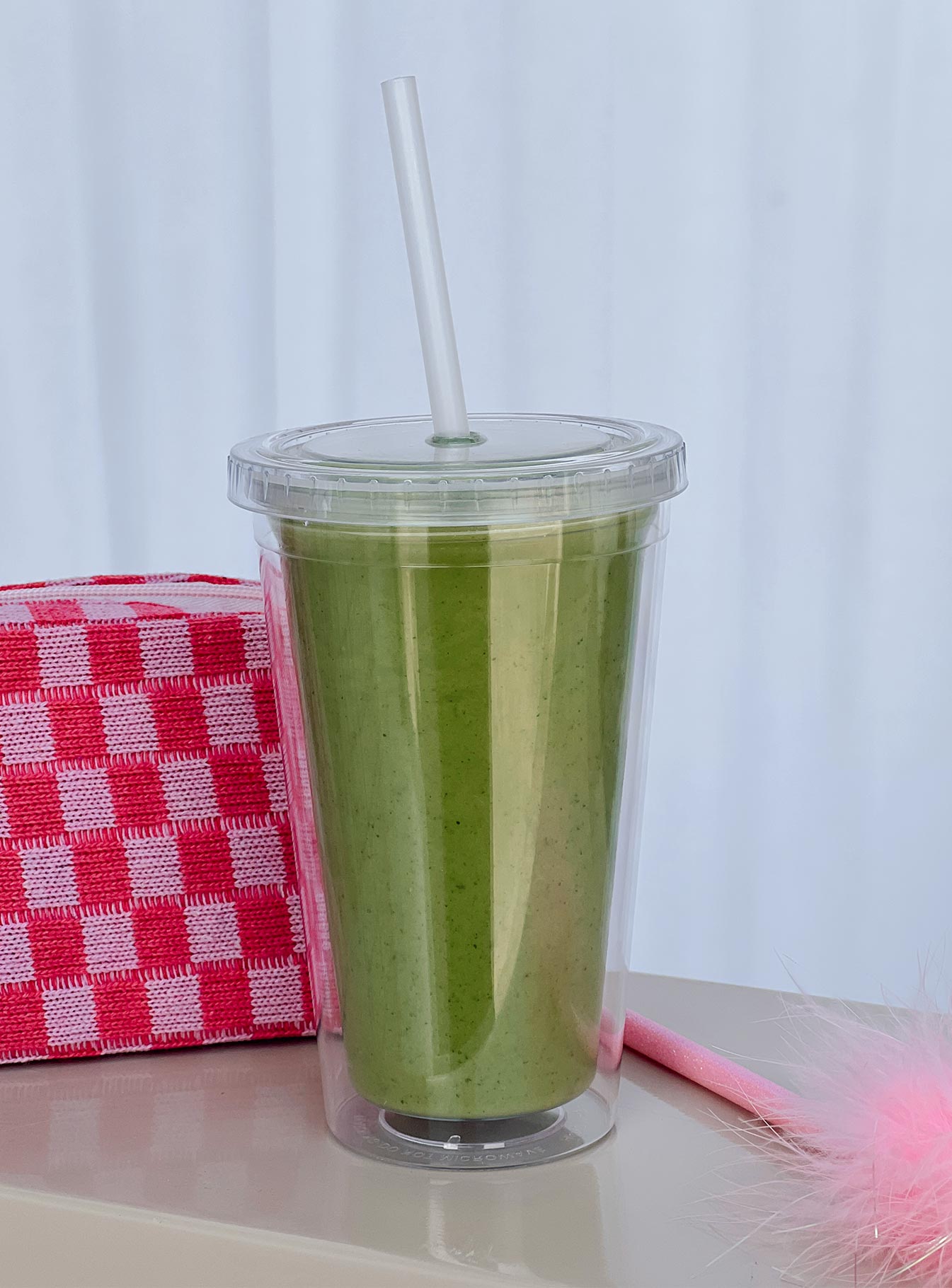 Coffee tumblr Clear plastic design Graphic print Straw included