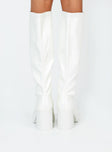 Knee high boots  Princess Polly Exclusive Faux leather material  Platform base  Square toe  Zip fastening 