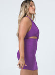 side view of model wearing Princess Polly Peyton Mini Dress Purple 