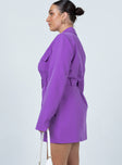 side view of model wearing Princess Polly Steinway Mini Dress Purple 