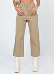 front view of model wearing Princess Polly Ruby Cropped Jeans Tan Mid Rise 