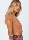 side view of model wearing Princess Polly The Classic Cropped Tee Camel 