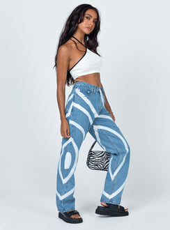 side view of model wearing Princess Polly Sarah Denim Jeans Mid Rise 