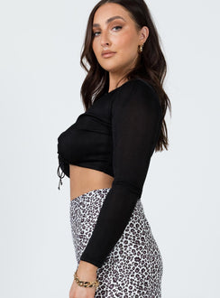 side view of model wearing Princess Polly Lucille Long Sleeve Top Black 
