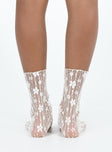 White socks Sheer lace material Frill hem