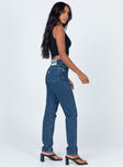 side view of model wearing Princess Polly Ragged Priest Cougar Jean Indigo Denim Mid Rise 