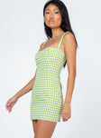 side view of model wearing Princess Polly Taylia Mini Dress Green 