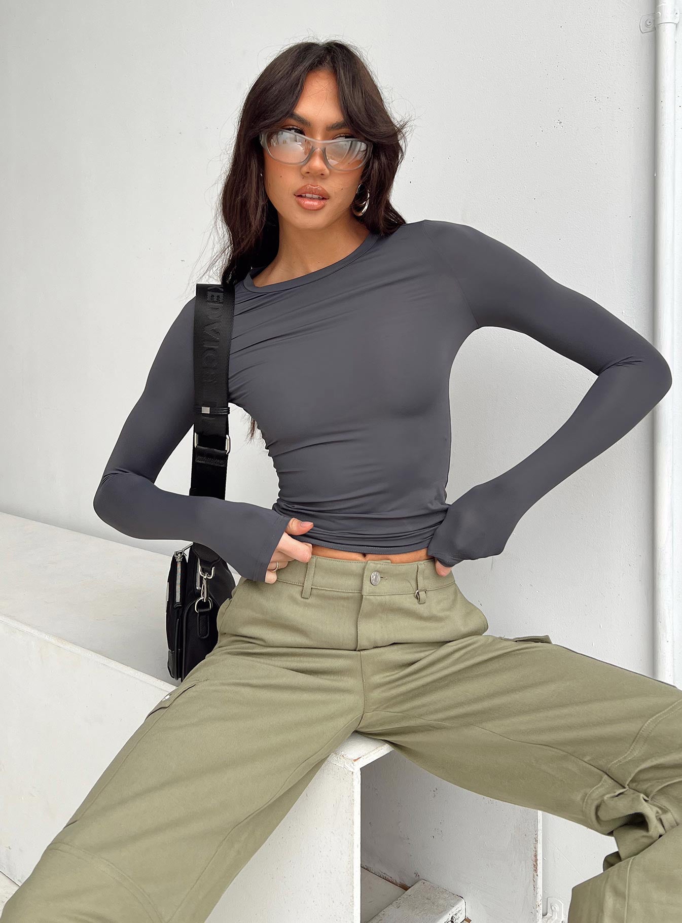 product Princess Polly Full Sleeves High Neck  Arnim Long Sleeve Top Grey