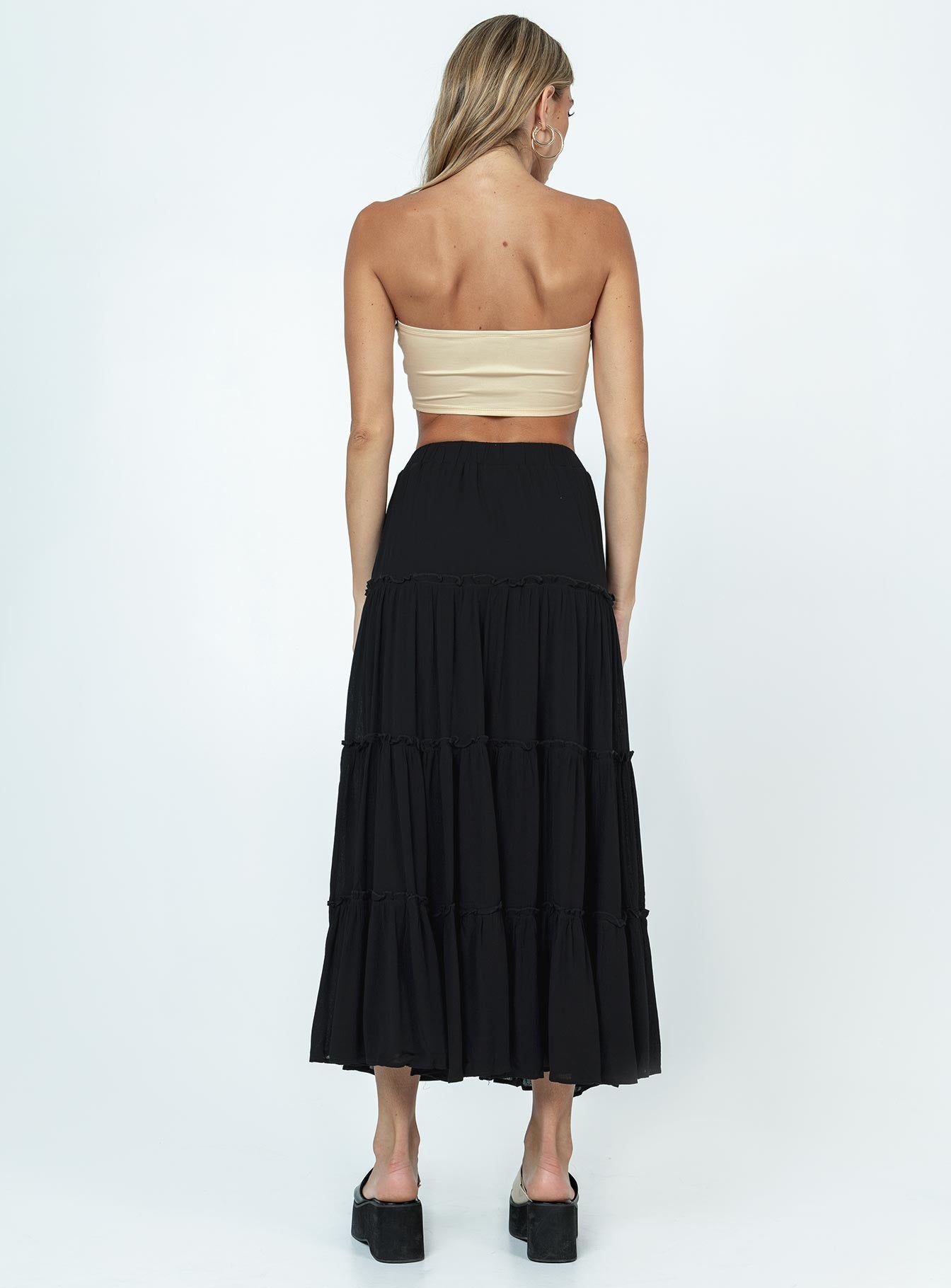 Front view of model wearing  front Miriah Maxi Skirt Black Princess Polly  Midi Skirts 