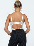 back view of model wearing Princess Polly Lutana Bodysuit White Sleeveless Sweetheart 