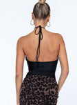 back view of model wearing Princess Polly Marlowe Bodysuit Black Sleeveless Plunger 