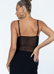 back view of model wearing Princess Polly Rory Bodysuit Black Sleeveless Sweetheart 