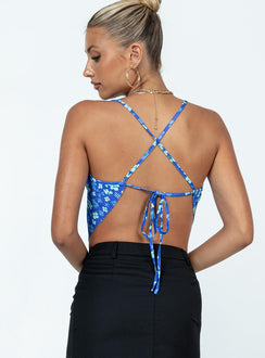 product Princess Polly Sleeveless Sweetheart  Julia Plisse Top Blue Floral