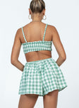 Romper Gingham print  Elasticated shoulder straps  Shirred top  Exposed back 