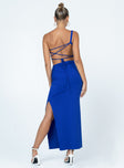 Matching set Ribbed material  One shoulder crop top  Back tie fastening  High waisted midi skirt  Ruched side