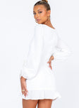 Front view of model wearing  front Princess Polly High Neck  The Villa Mini Dress White