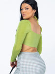 back view of model wearing Princess Polly Loriella Ring Detail Long Sleeve Top Green 