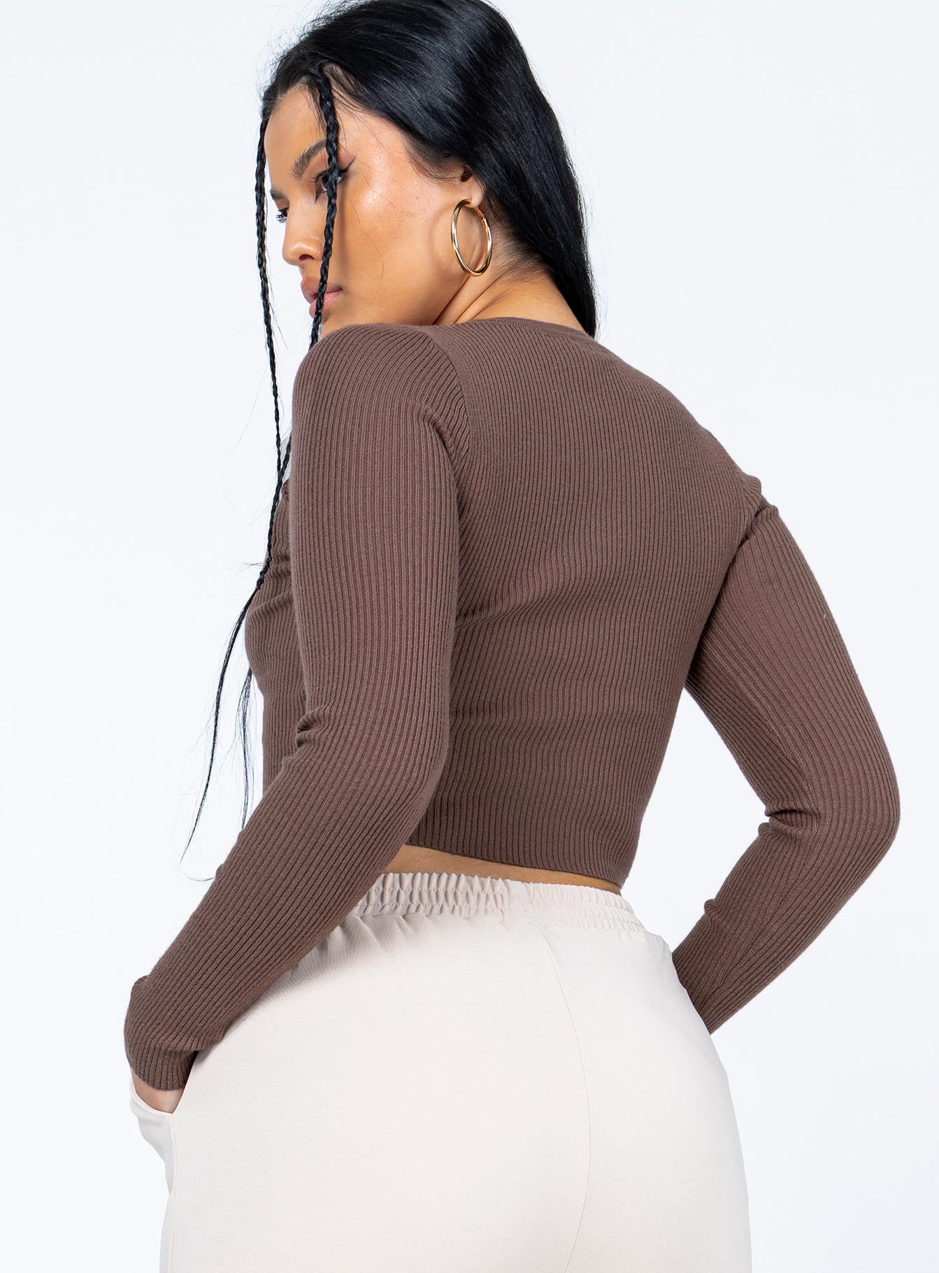 back view of model wearing Princess Polly Unwritten Love Top Chocolate 