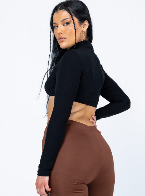 back view of model wearing Princess Polly Lorenzo Long Sleeve Top Black 