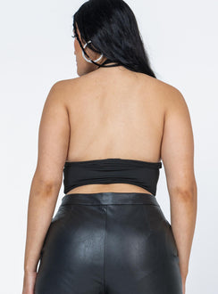 back view of model wearing Princess Polly Duke Top Black Sleeveless Plunger 