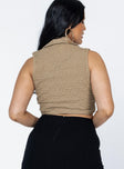 back view of model wearing Princess Polly Hutington Top Beige Sleeveless Plunger 