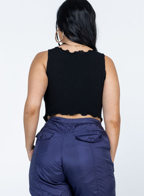 back view of model wearing Princess Polly Amyra Top Black Sleeveless V-Neck 