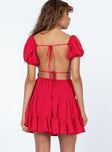 back view of model wearing Princess Polly Danny Mini Dress Red Sweetheart Neckline 