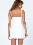 back view of model wearing Princess Polly Miya Mini Dress White Sweetheart Neckline 