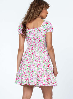 back view of model wearing Princess Polly Daniela Mini Dress Floral Sweetheart Neckline 