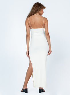 back view of model wearing Princess Polly Haden Cut Out Maxi Dress White Scoop Neck 