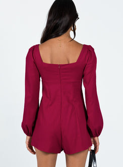 Hastings Long Sleeve Romper Burgundy Square Neck 