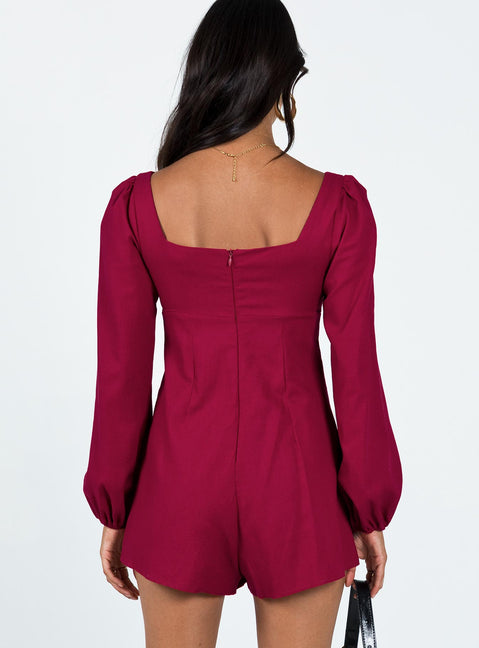 Hastings Long Sleeve Romper Burgundy Square Neck 