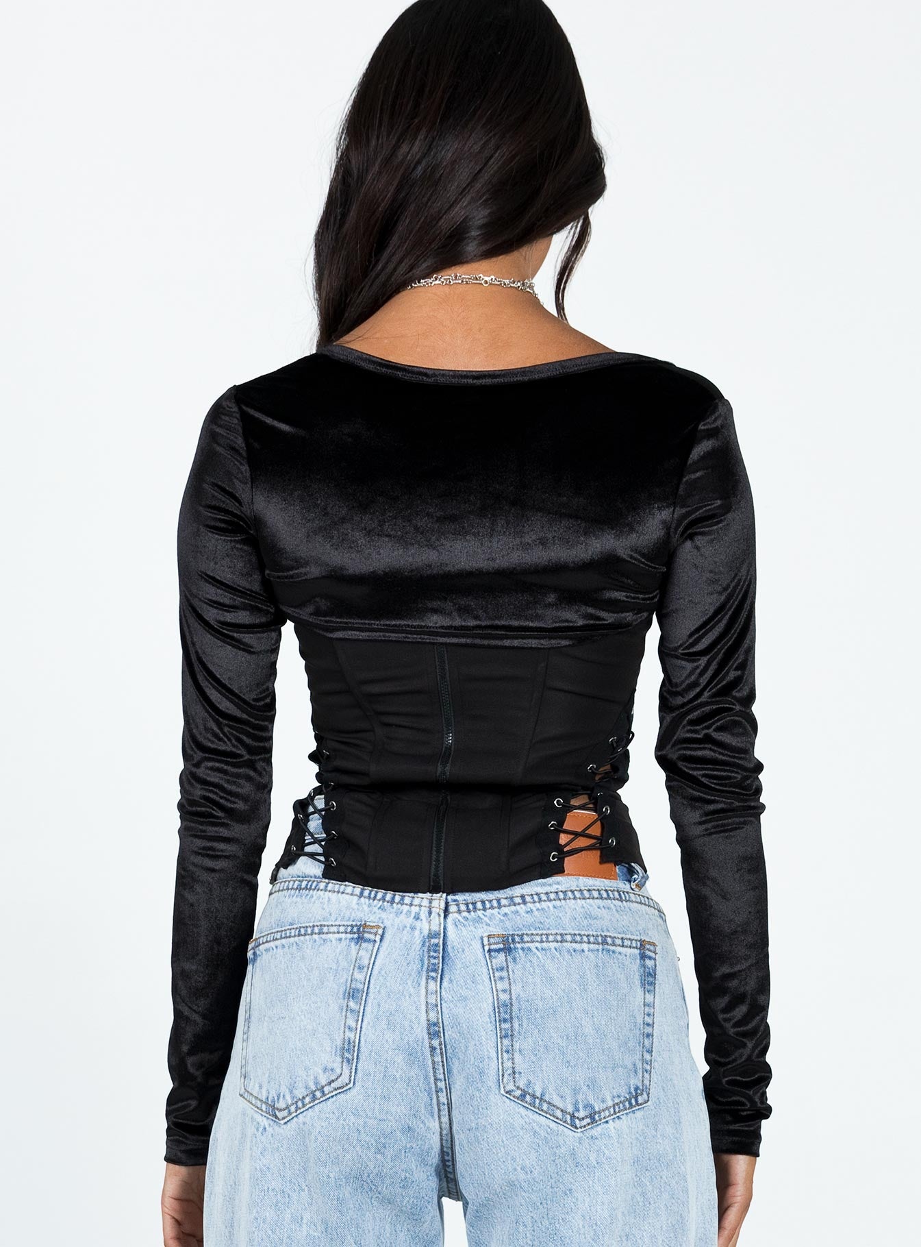 product Princess Polly Full Sleeves Plunger  Doreene Velour Bolero Black