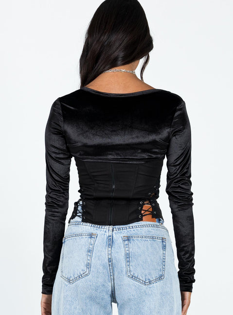 product Princess Polly Full Sleeves Plunger  Doreene Velour Bolero Black