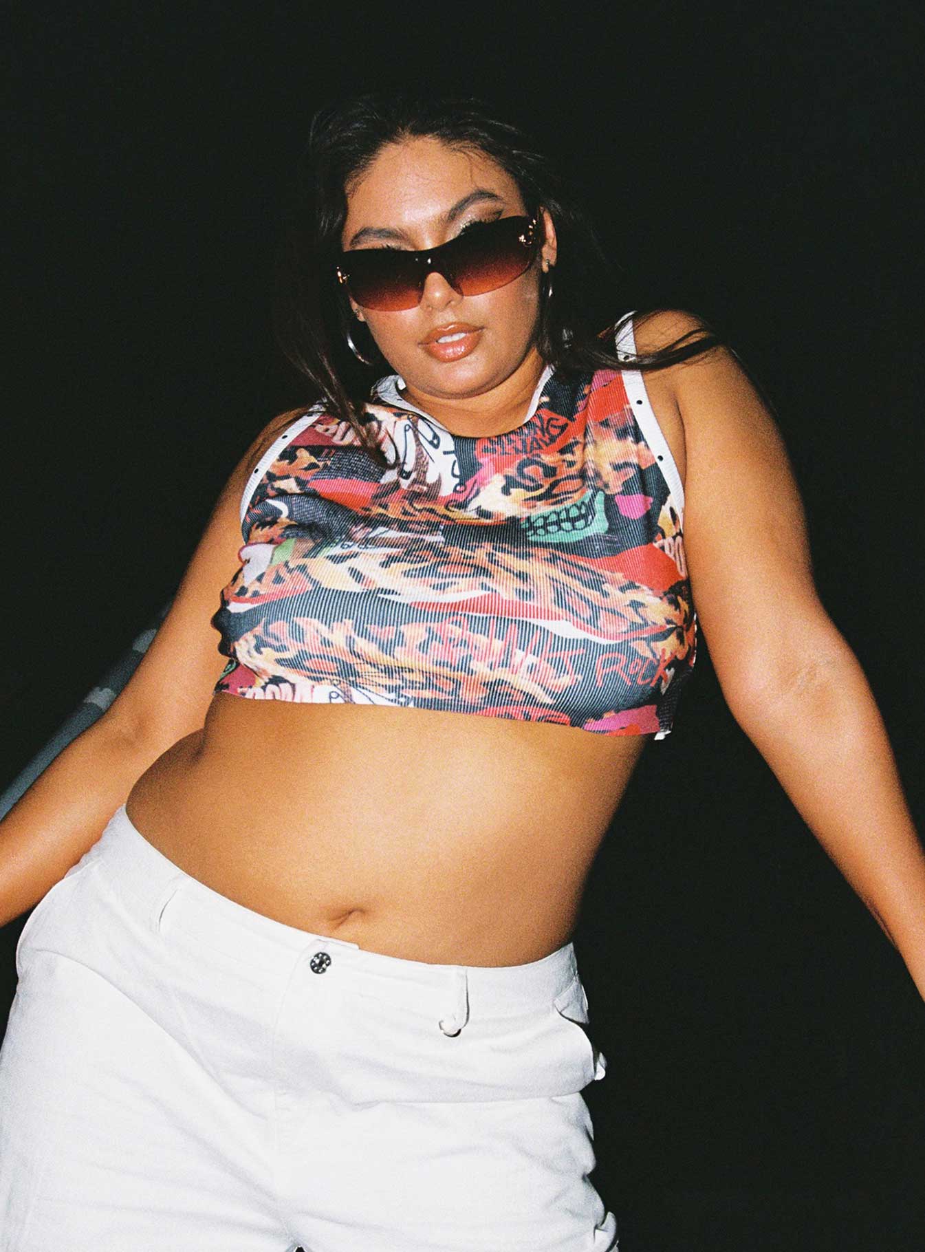 front view of model wearing Princess Polly Main Stage Tank Top Multi Curve 