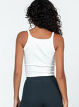 Front view of model wearing  front Princess Polly Sleeveless Square Neck  Rivers Top White