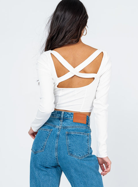 back view of model wearing Princess Polly Axel Long Sleeve Top White 