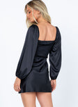 back view of model wearing Princess Polly Nakita Long Sleeve Mini Dress Black 