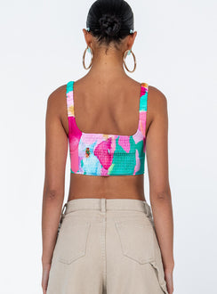 back view of model wearing Princess Polly Mikayle Top Multi Sleeveless Sweetheart 